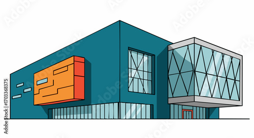 Modern architectural building with a geometric glass facade vector illustration.
