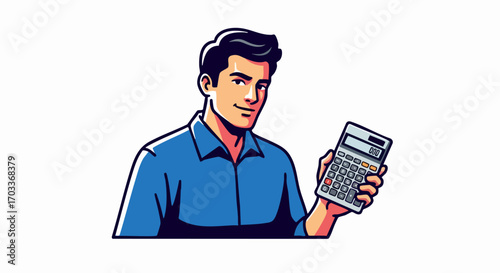 Man holding a calculator for financial calculations.