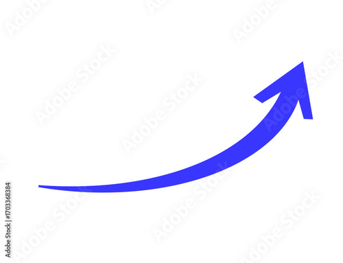Blue upward trending arrow isolated on transparent background