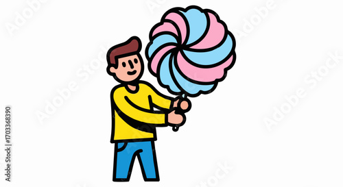 Man Holding a Colorful Cotton Candy.