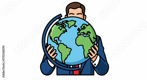 Businessman Holding World Globe Representing Global Business and International Connections.
