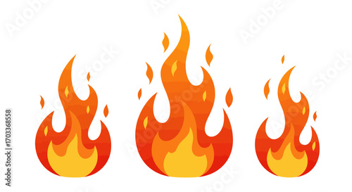 Three stylized flames with orange and yellow color gradients isolated on white.