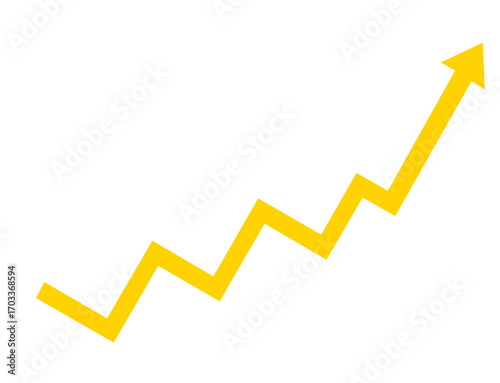 Yellow upward trending graph isolated on transparent background
