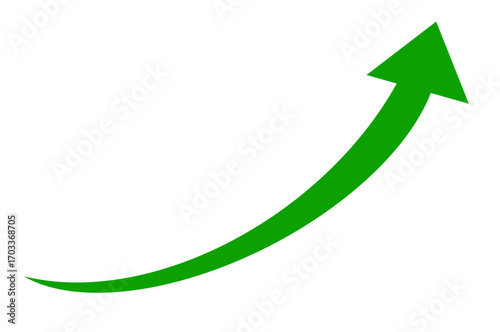 Green arrow pointing upwards, isolated on transparent background