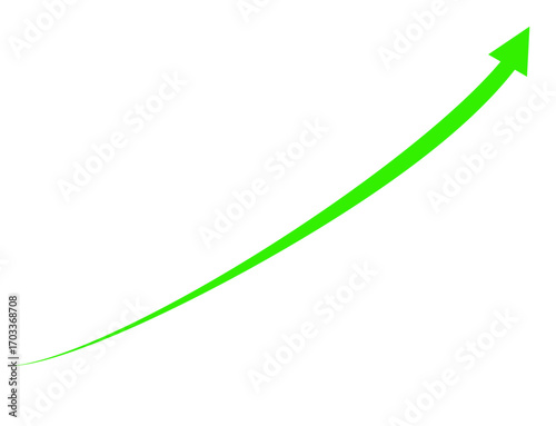 Green arrow pointing upwards and to the right, isolated on transparent background