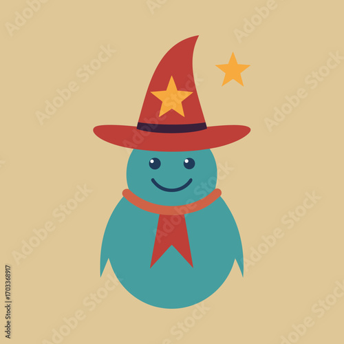 Vintage Smiling Wizard Mascot Simple Vector Illustration