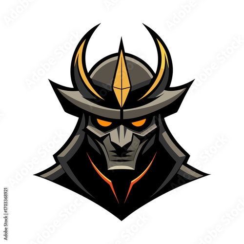 Sleek Samurai Helmet Glowing Eyes Vector Illustration