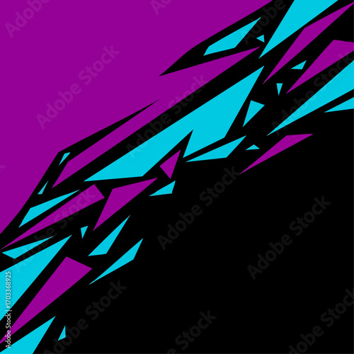 Abstract geometric shapes in vibrant purple and cyan colors.