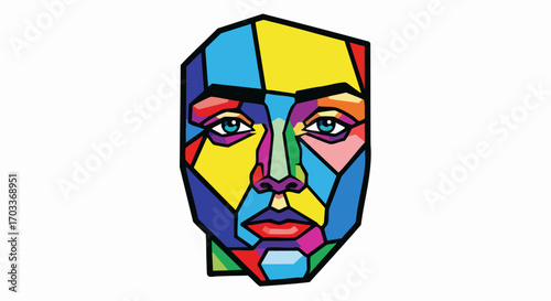Vibrant Abstract Human Face in Geometric Polygon Style.