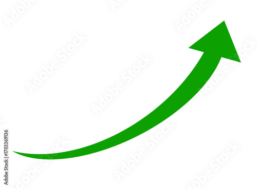 Curving green arrow indicating upward trend and progress, isolated on white isolated on transparent background