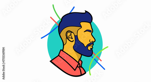 Stylish Man Profile with Modern Haircut and Beard.