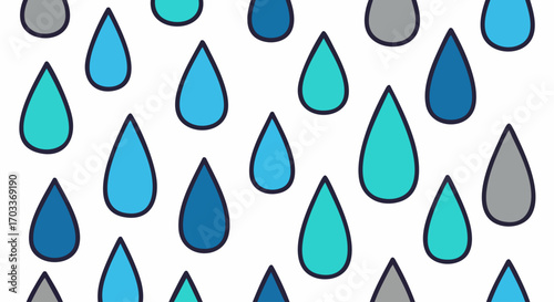 Collection of various shades of blue and grey raindrops.