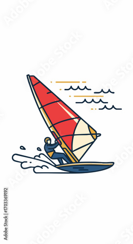 Windsurfer in Action - A Dynamic Watersport Illustration.