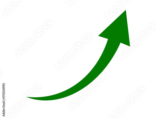 Green arrow pointing upwards and to the right, isolated on transparent background
