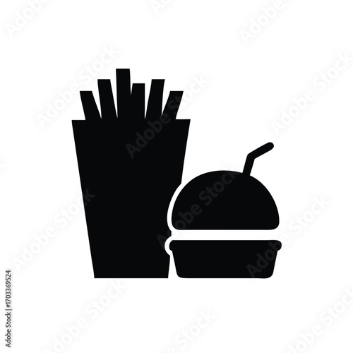 Burger and French Fries Icon Isolated