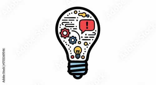 Creative Idea Lightbulb with Gears and Communication Icons.