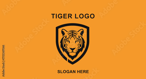 Orange background logo featuring a tiger's head within a shield design.