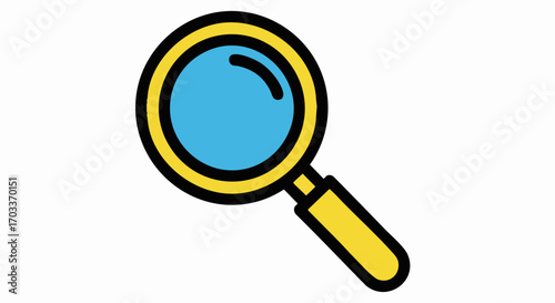 Magnifying glass with yellow handle and blue lens for search and investigation.