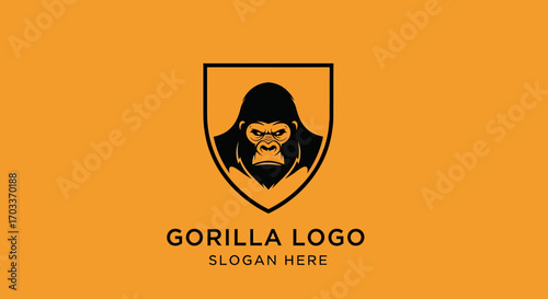 A stylized gorilla head logo design, featuring a shield shape, set against an orange background.
