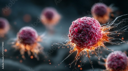 Microscopic View of Colorful Cancer Cells Under High Magnification