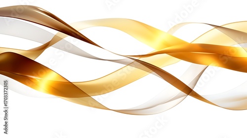 Golden ribbon on white background with elegant wave design and smooth flowing pattern