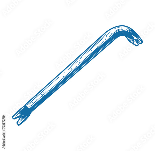 Vintage blue crowbar illustration isolated on white background for construction and diy projects