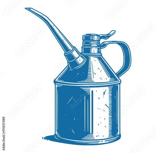 Vintage blue oiler illustration showing a classic industrial mechanical tool on white background