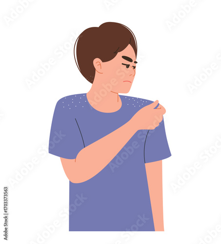 The young man is worried about dandruff.