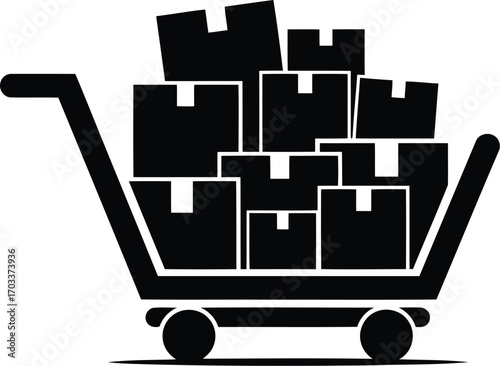 Shopping cart filled with boxes, isolated on transparent background