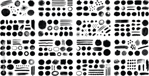 Collection of Black Hand Drawn Brush Strokes and Shapes