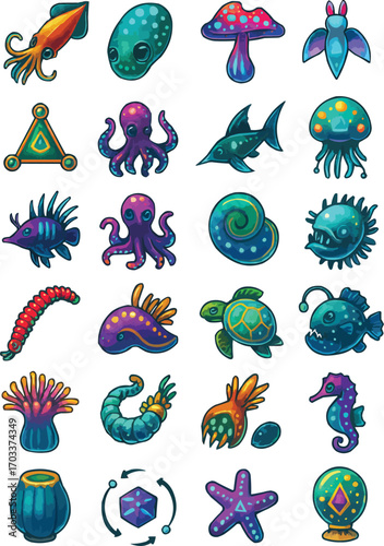 Deep Sea Organism Icon Set