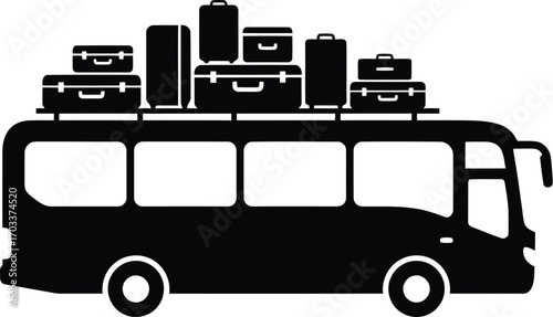 Bus with luggage on the roof rack, isolated on transparent background