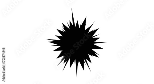 Abstract black burst silhouette with sharp edges on white background creates dynamic design