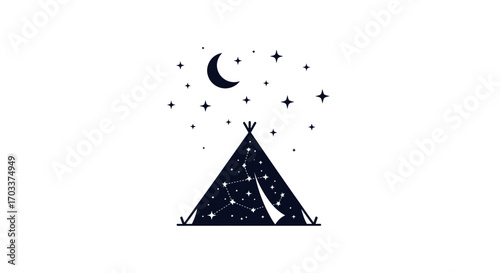 Celestial camping scene with starry teepee design perfect for outdoor enthusiasts and dreamers