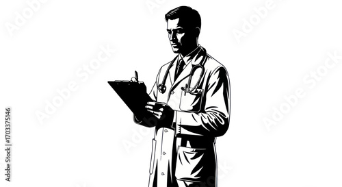 Dedicated doctor meticulously reviewing patient data with careful attention to detail