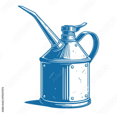 Vintage style illustration of a blue oiler can isolated on a clean white background