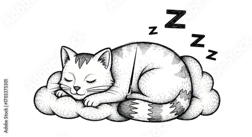 Dreamy slumber a whimsical feline illustration drifting on cloud nine in tranquil sleep