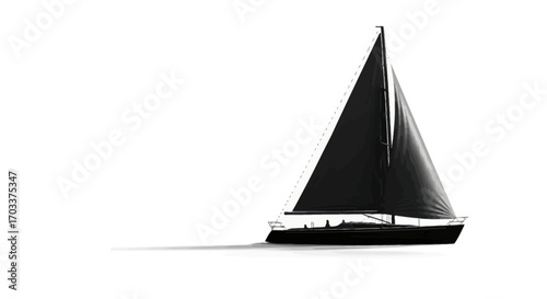 Elegant black and white rendering of a sailboat isolated against a white background