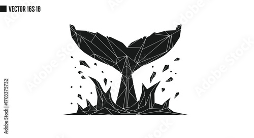 Geometric whale tail diving into the ocean waters polygon art illustration