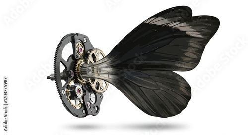 Mechanical evolution intricate design combining gears and butterfly wings offering a whimsical