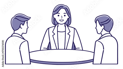 Female business manager talking with two colleagues at round table meeting discussion