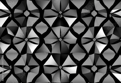 Abstract seamless geometric black and white vector pattern  Tessellated shapes, monochrome, minimalist design,  monochrome,  element