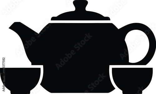 Teapot and two cups isolated on transparent background