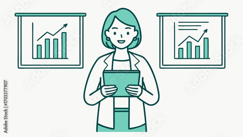 Woman presenting financial growth charts presentation graph