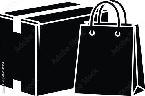 Shipping box and shopping bag, isolated on transparent background