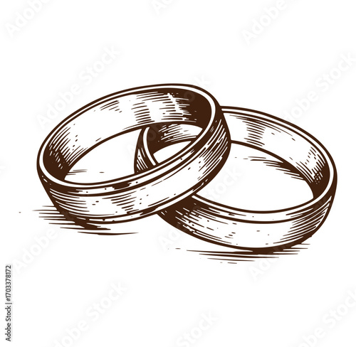 Detailed engraved illustration of two intertwined wedding rings signifying marriage and commitment