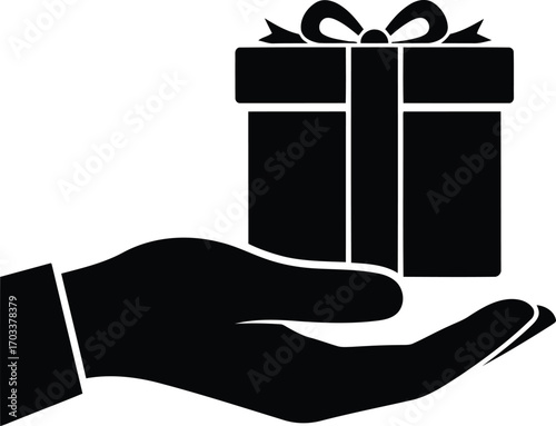Hand holding a gift box with a ribbon, symbolizing giving, presents, and special occasions, isolated on transparent background