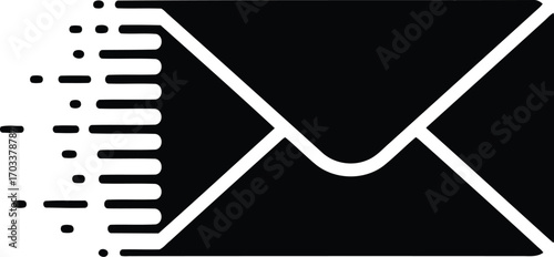 Silhouette of an envelope with motion lines indicating speed, isolated on transparent background