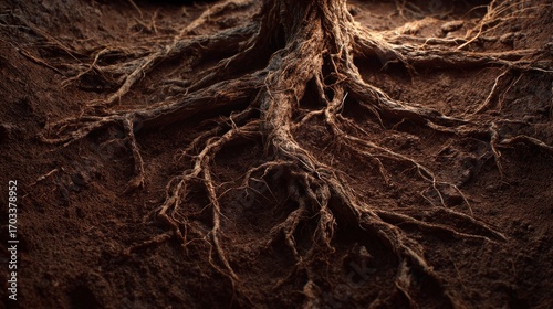 Tree roots emerging from ground