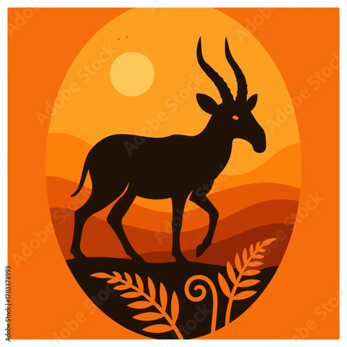 Saiga Antelope — Steppe Sunset Oval Poster (V1)